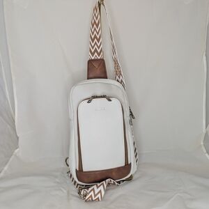 White and Brown Cluci Crossbody Bag